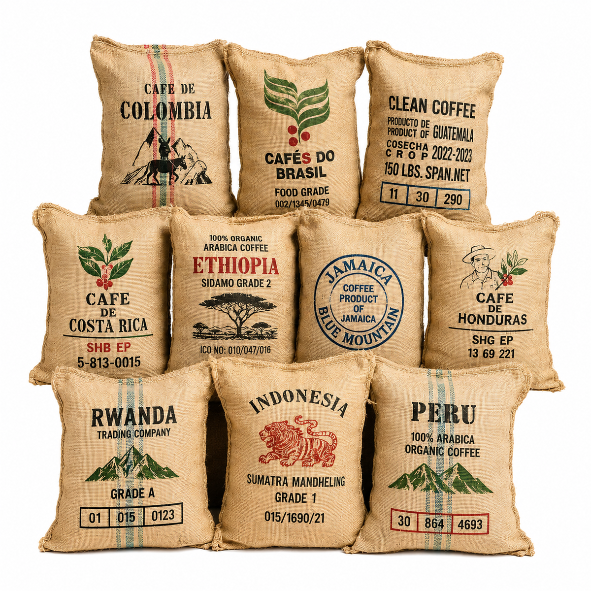 Sacchi di Juta Originali da Caffè – 10 pz assortiti